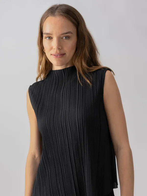 Plisse Mock Neck Top | Black sold by Belletique