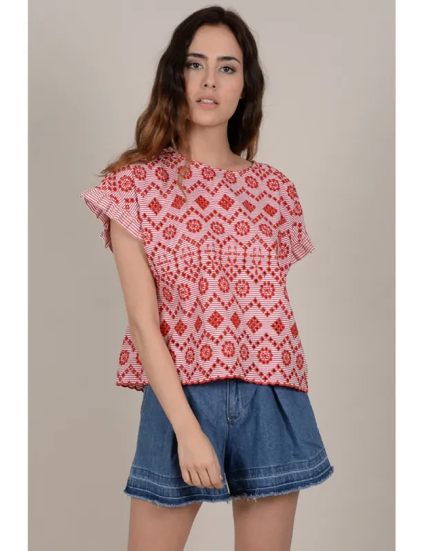 Embroidered Eyelet Top | Red sold by Belletique