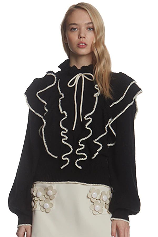 Tipping Ruffle Sweater sold by Belletique