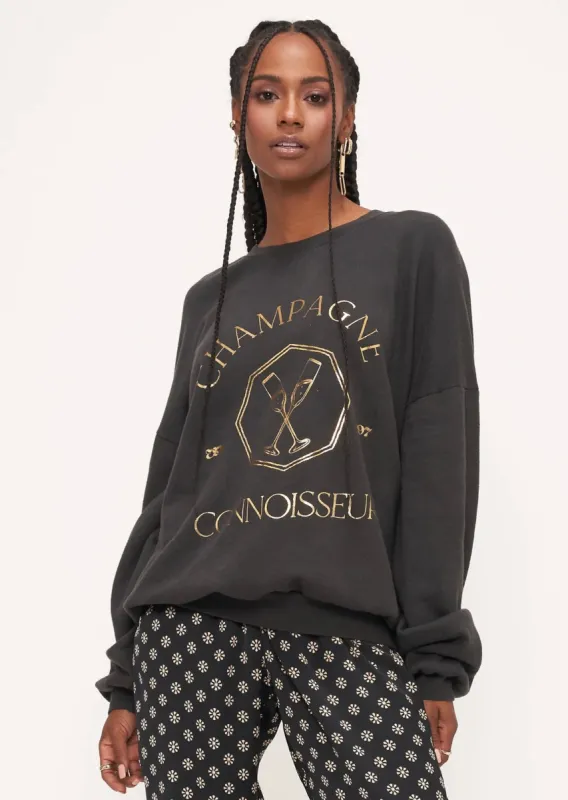 Metallic Champagne Connoisseur Sweatshirt - Washed Black sold by Belletique