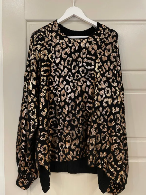 Gold + Black Leopard Sweater sold by Belletique