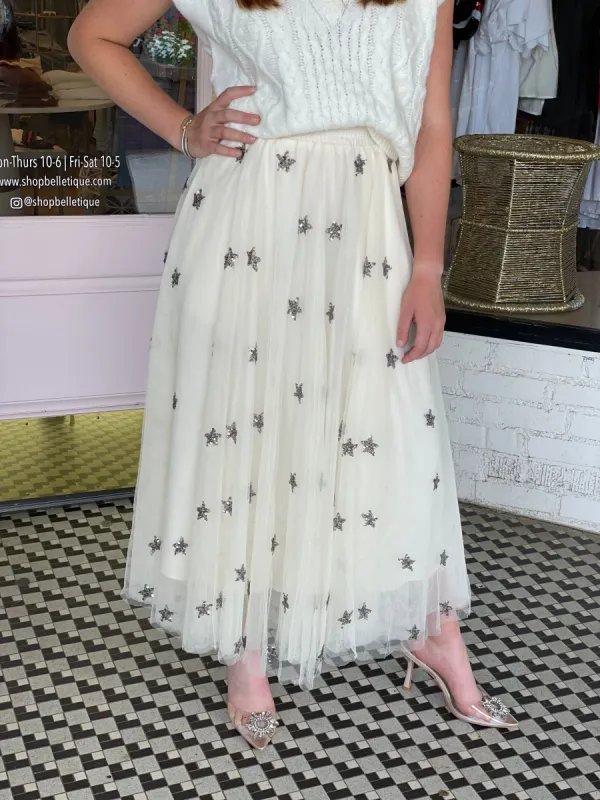 Cream Star Tulle Skirt sold by Belletique