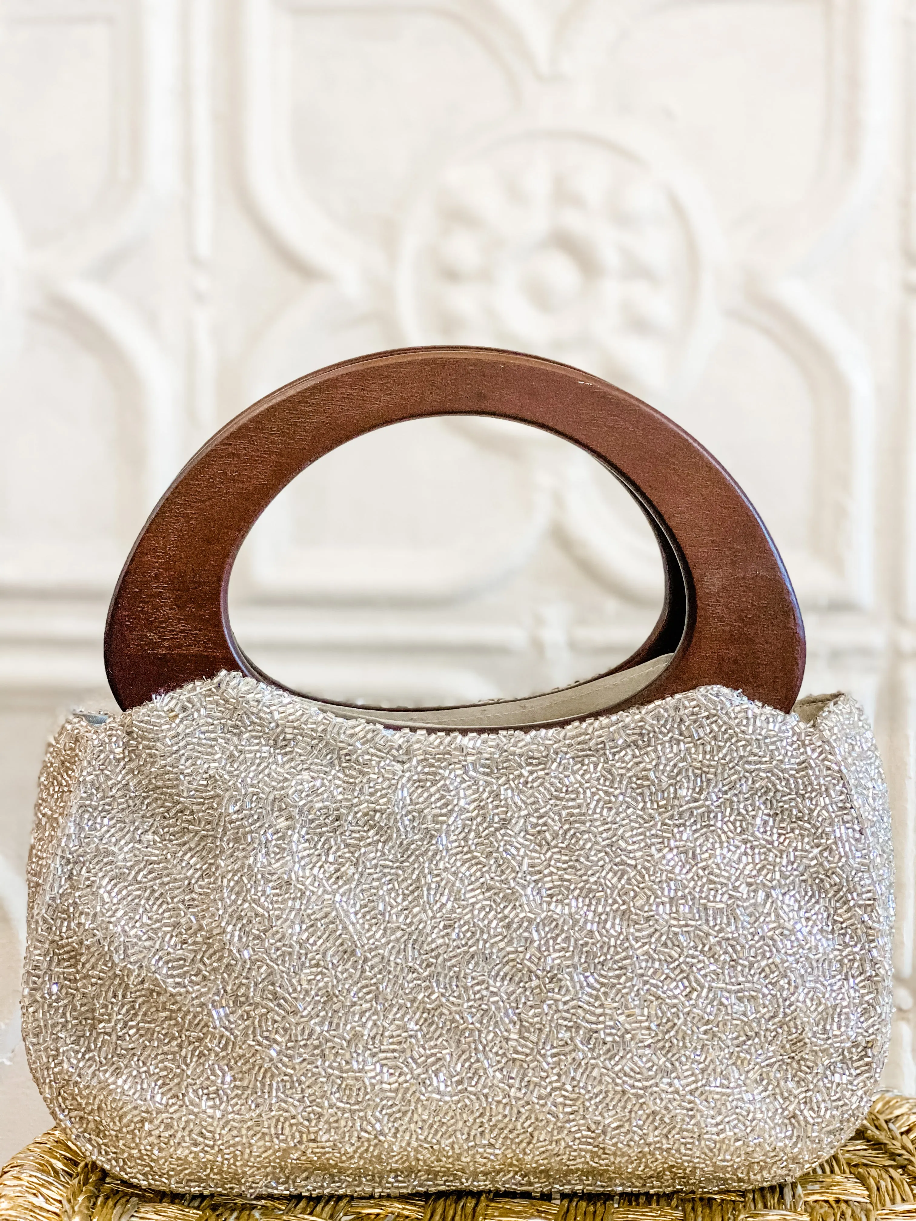 Custom Beaded Bag | Silver sold by Belletique