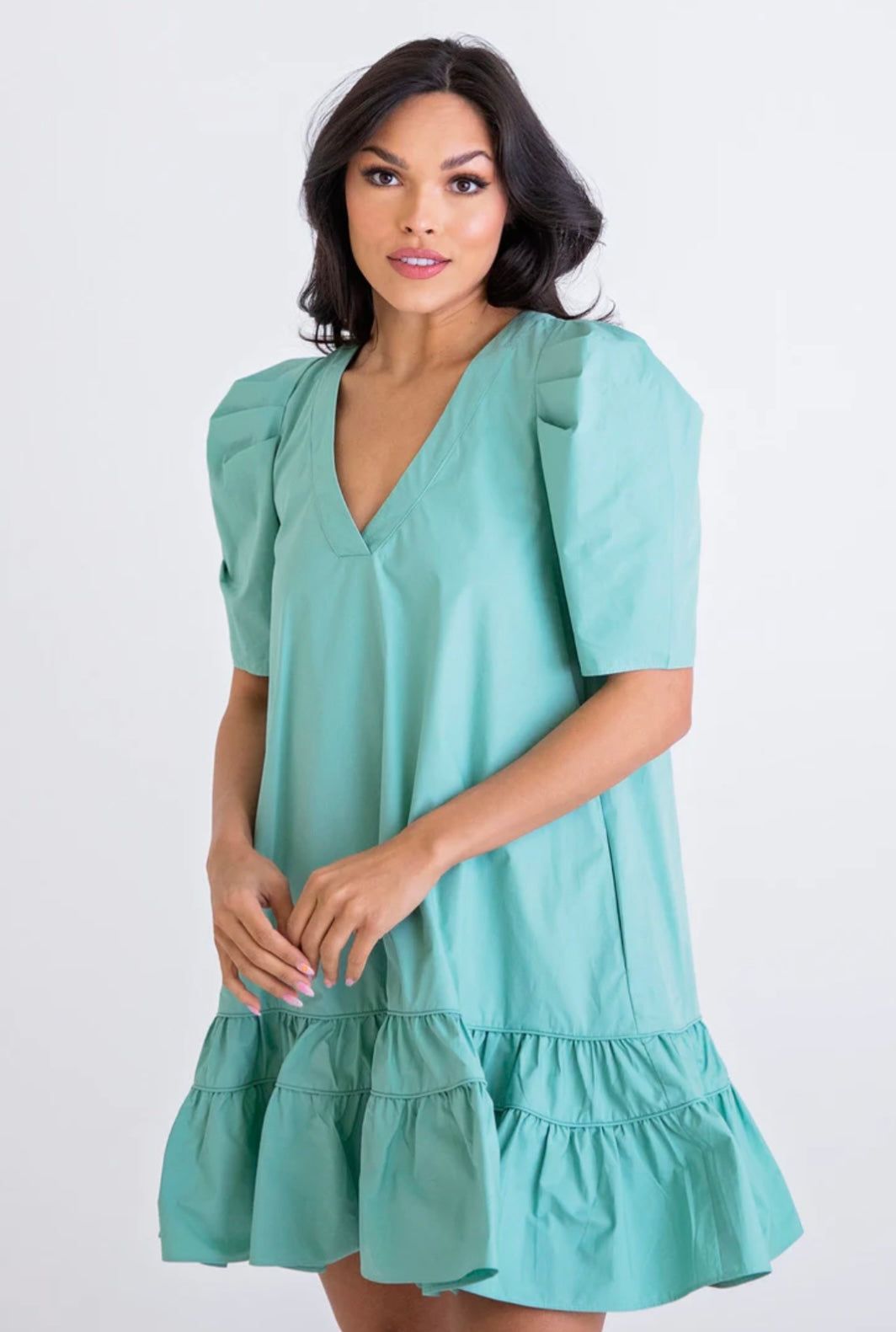 Jade Poplin Puff Sleeve Dress sold by Belletique