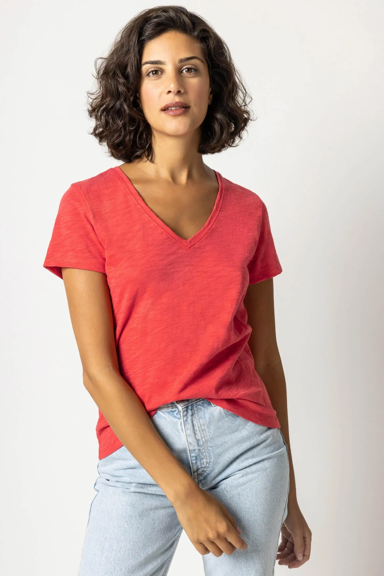 Short Sleeve Back Seam Tee | Cinnabar sold by Belletique