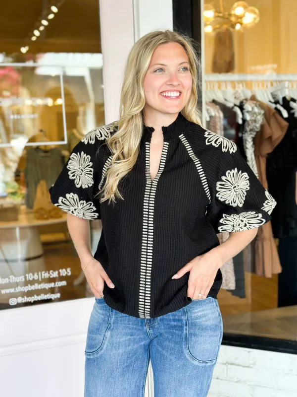 Elizabeth Embroidered Top | Black sold by Belletique