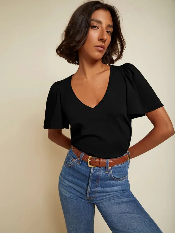 Vicky Flutter Sleeve Top | Jet Black sold by Belletique
