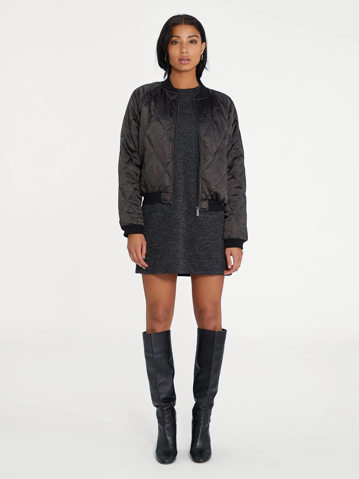 Quilted Satin Bomber | Black sold by Belletique product image thumbnail 3