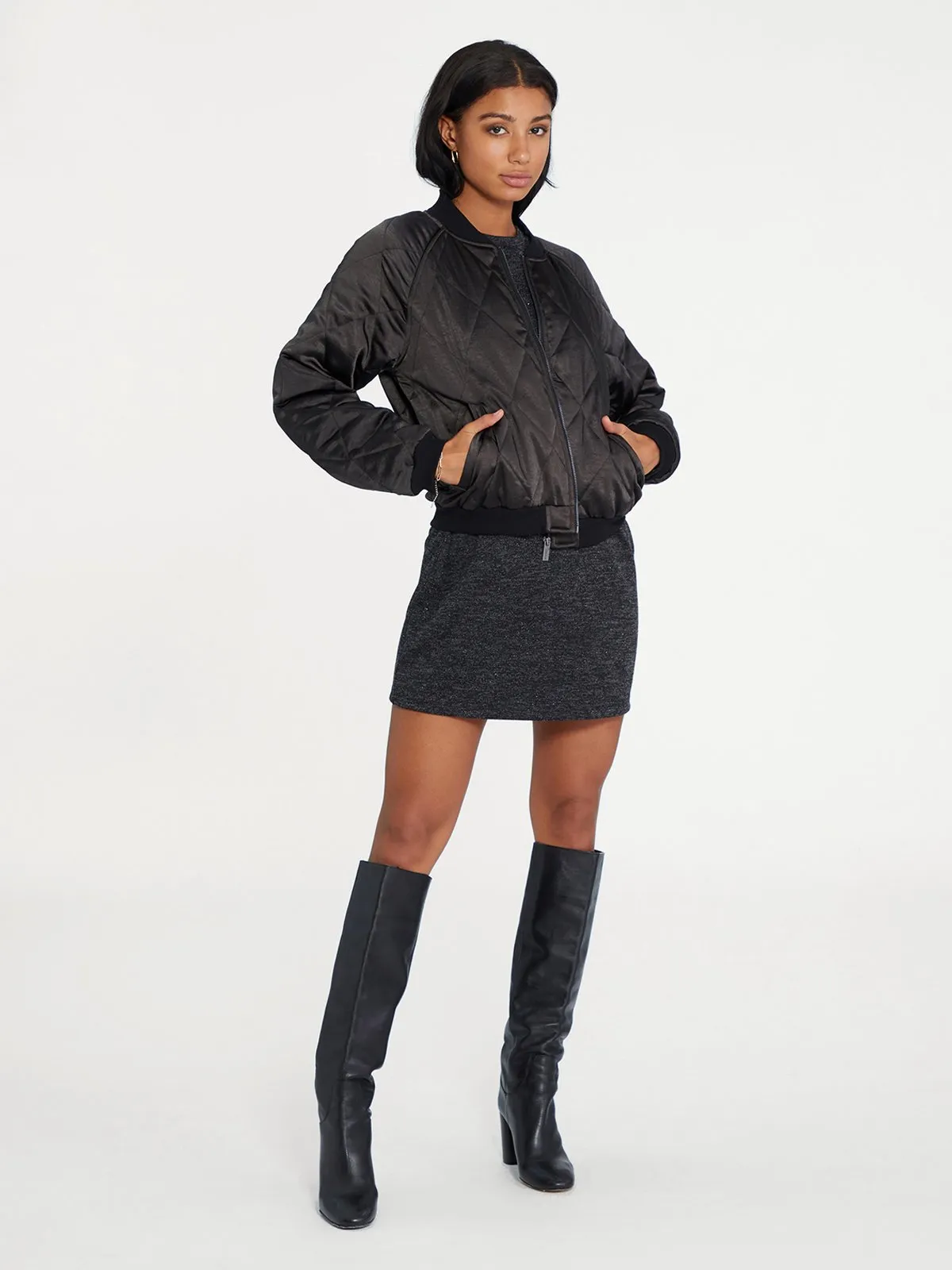 Quilted Satin Bomber | Black sold by Belletique product image thumbnail 2