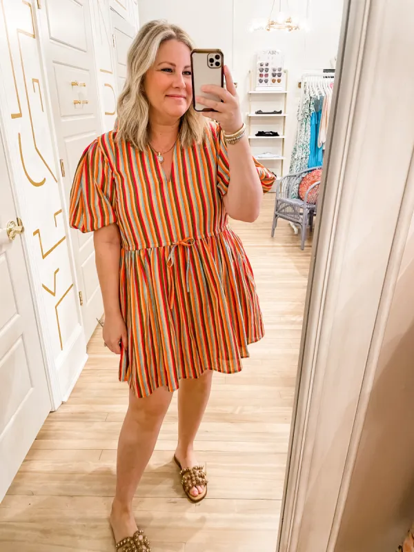 Daphne Dress | Strawberry Stripes sold by Belletique