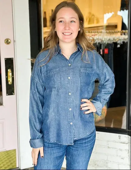 Denim Button Top | Tencel Blue sold by Belletique