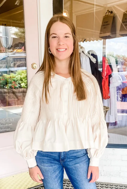 Pintuck Blouse | Oyster sold by Belletique