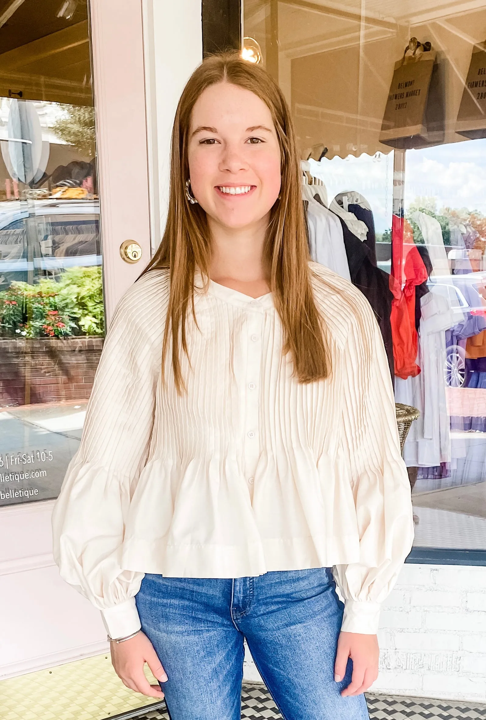 Pintuck Blouse | Oyster sold by Belletique