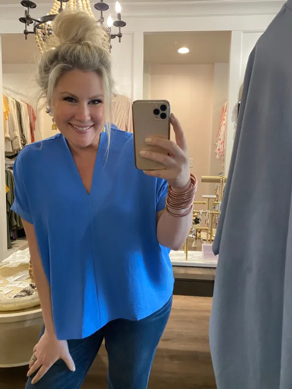 V Neck Top | Blue sold by Belletique