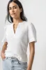 Woven Sleeve Split Neck Top | White sold by Belletique