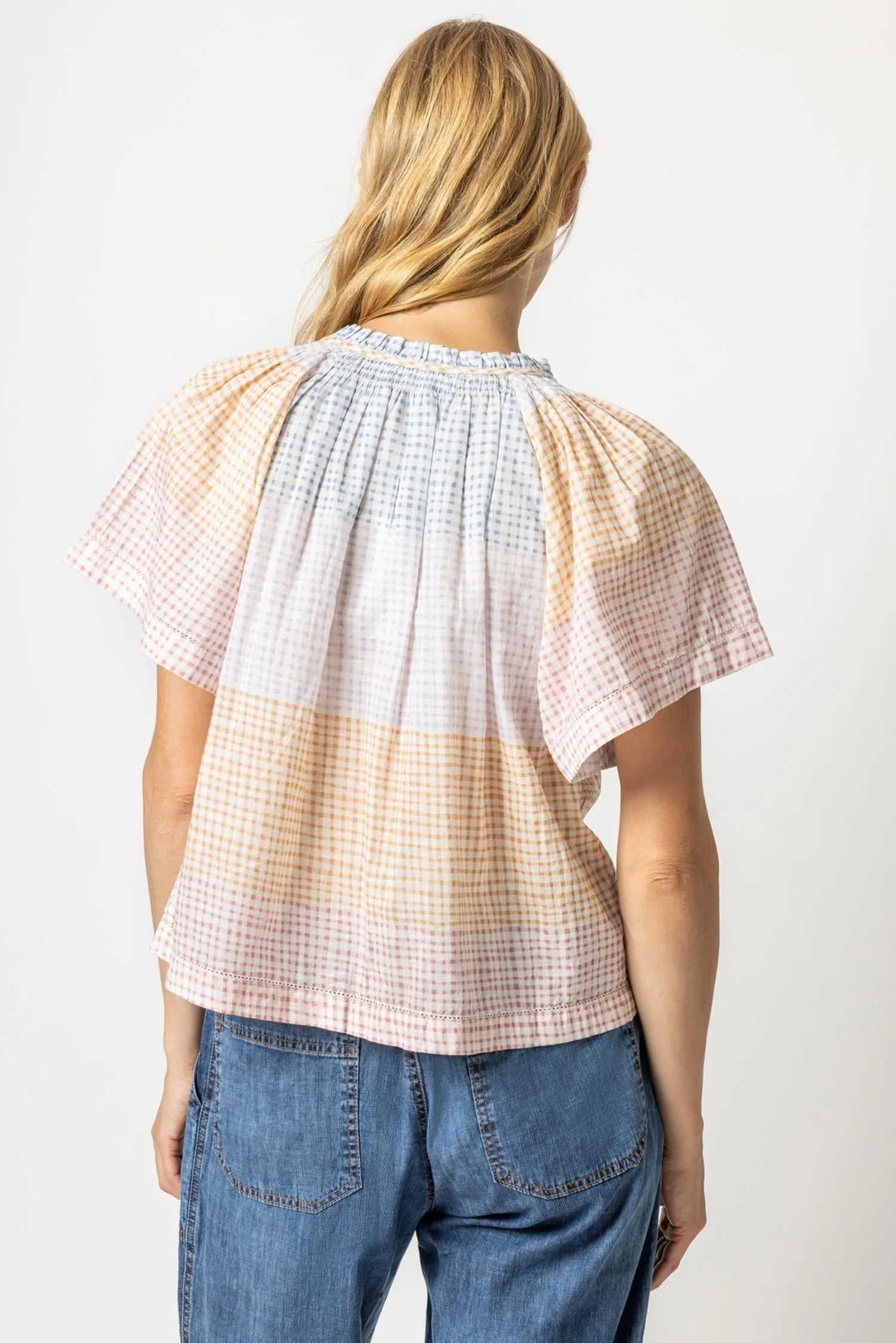 Flutter Sleeve Button Down Top | Abstract Check sold by Belletique product image thumbnail 3