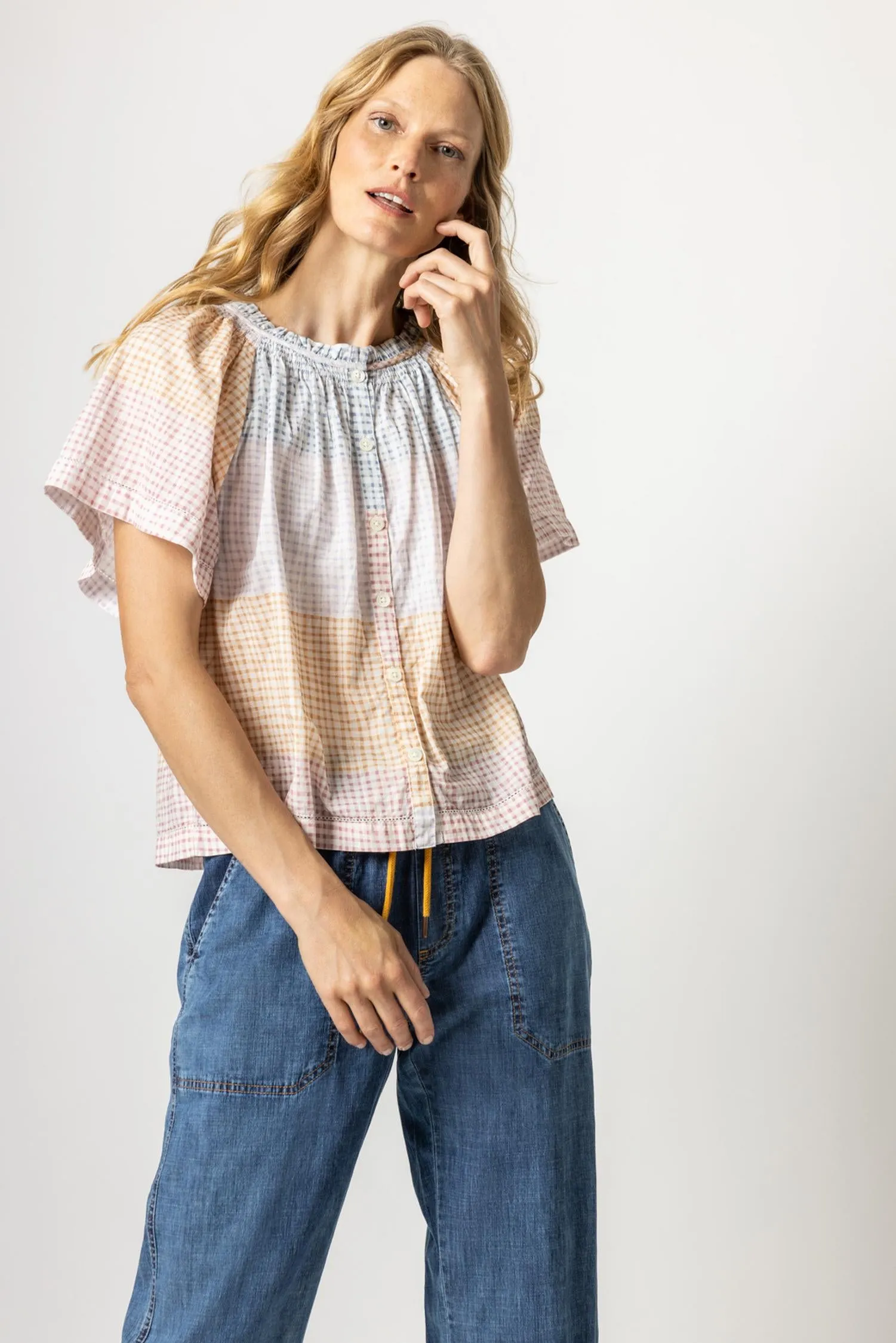 Flutter Sleeve Button Down Top | Abstract Check sold by Belletique product image thumbnail 2