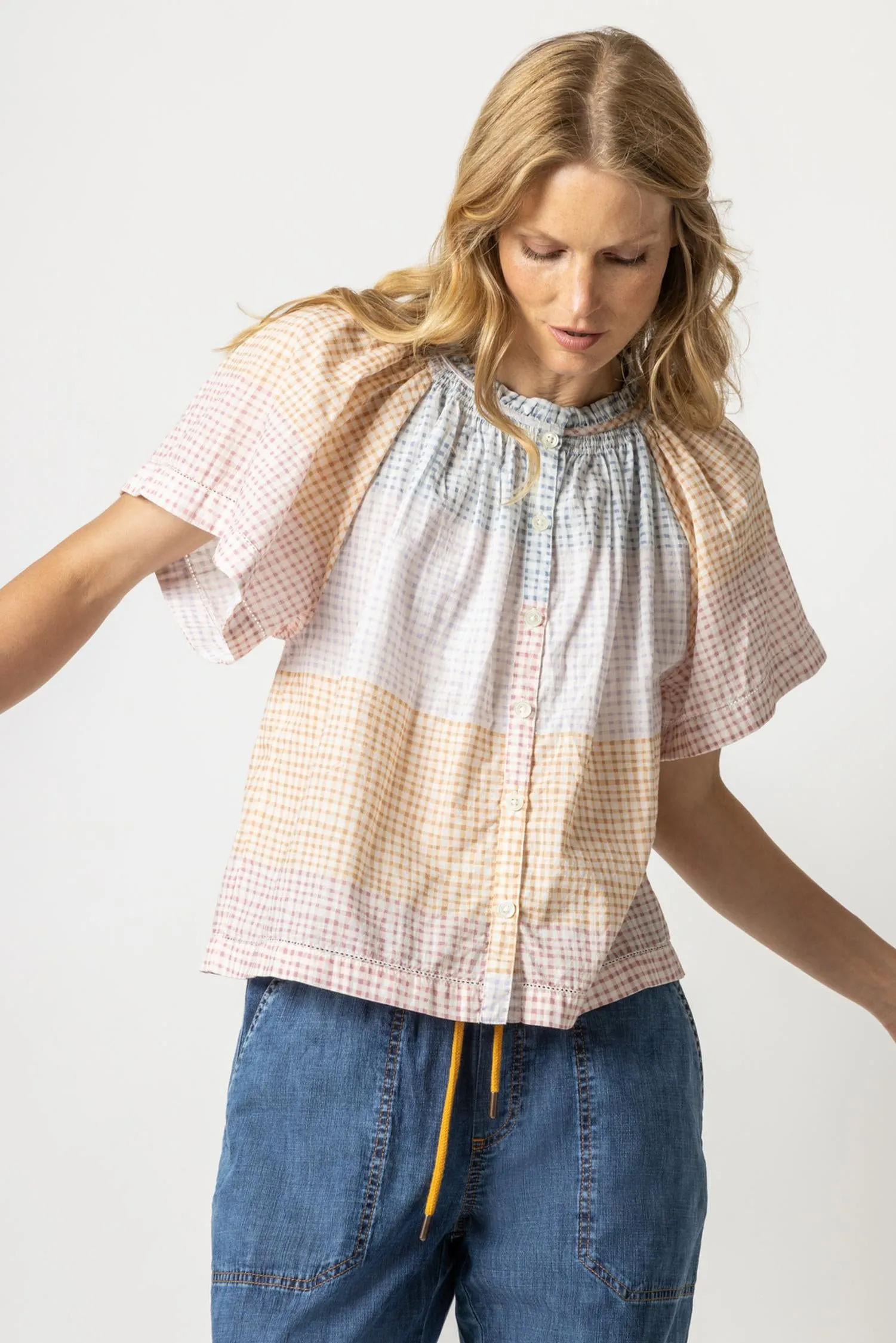 Flutter Sleeve Button Down Top | Abstract Check sold by Belletique product image thumbnail 4