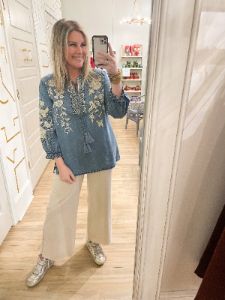 Embroidered Chambray Top sold by Belletique