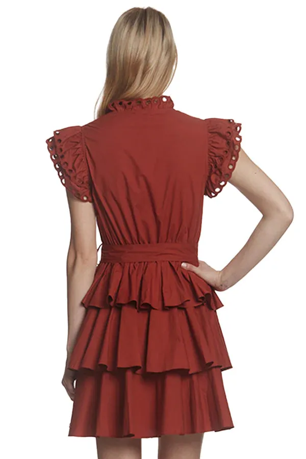 Eyelet Ruffle Trim Belted Mini Dress sold by Belletique product image thumbnail 2