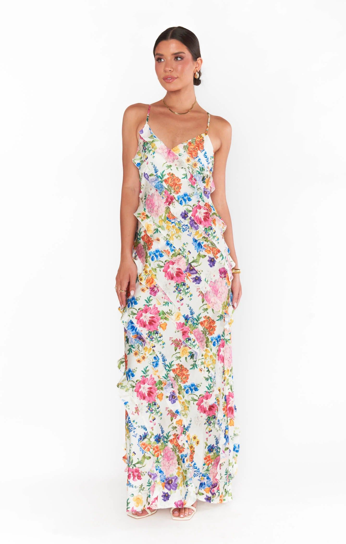 Romance Ruffle Dress | Ivory Botanical Floral sold by Belletique product image thumbnail 2