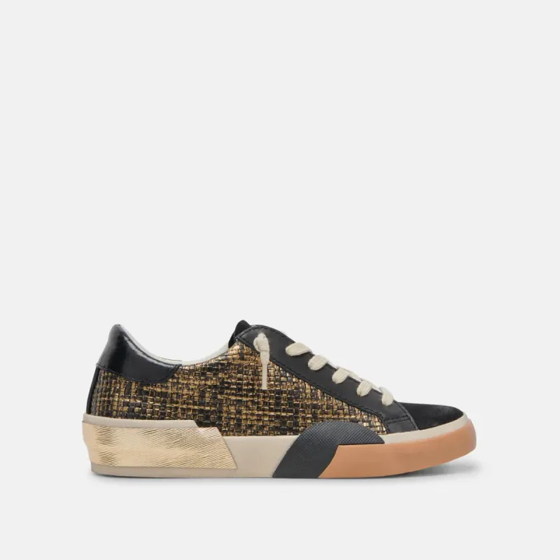 Zina Sneakers | Bronze + Black Woven sold by Belletique