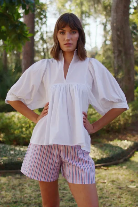 High Neck Top | White Poplin sold by Belletique