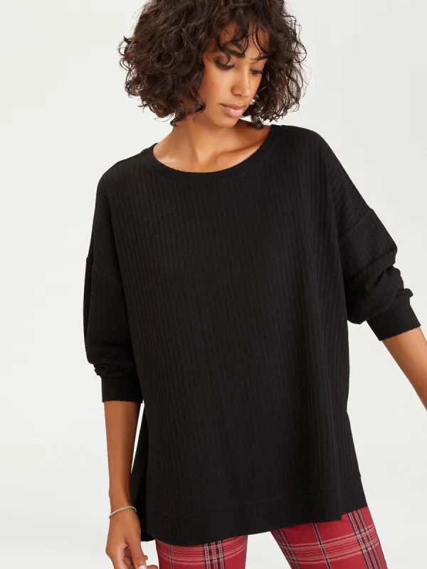 Slow Time Waffle Knit Tunic | Black sold by Belletique