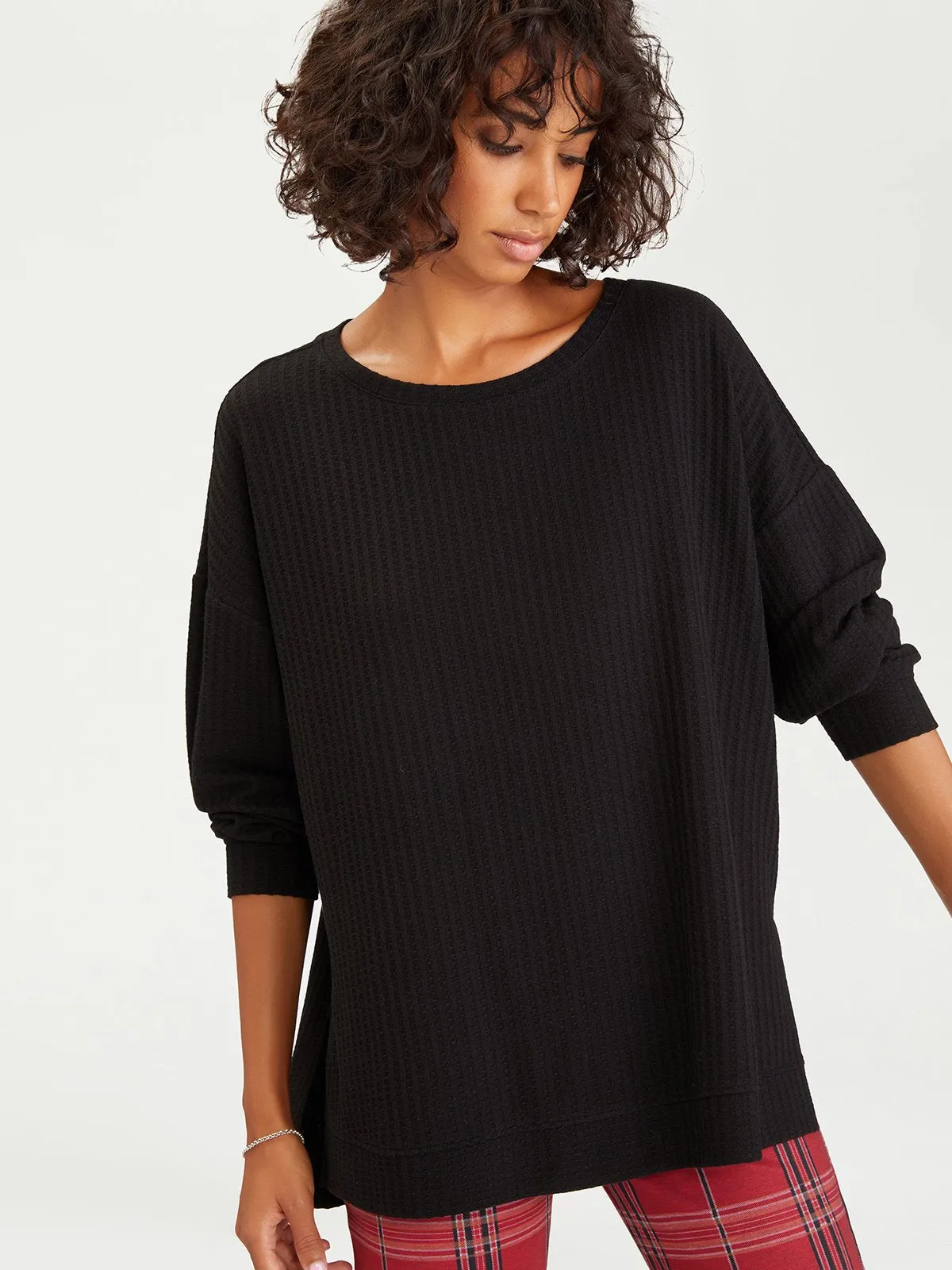 Slow Time Waffle Knit Tunic | Black sold by Belletique