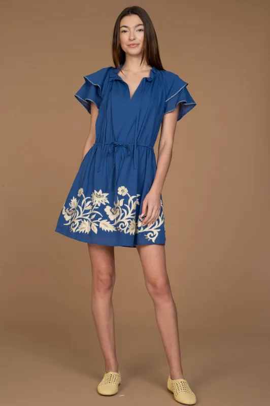 Tinsley Dress | Climbing Border Lapis sold by Belletique