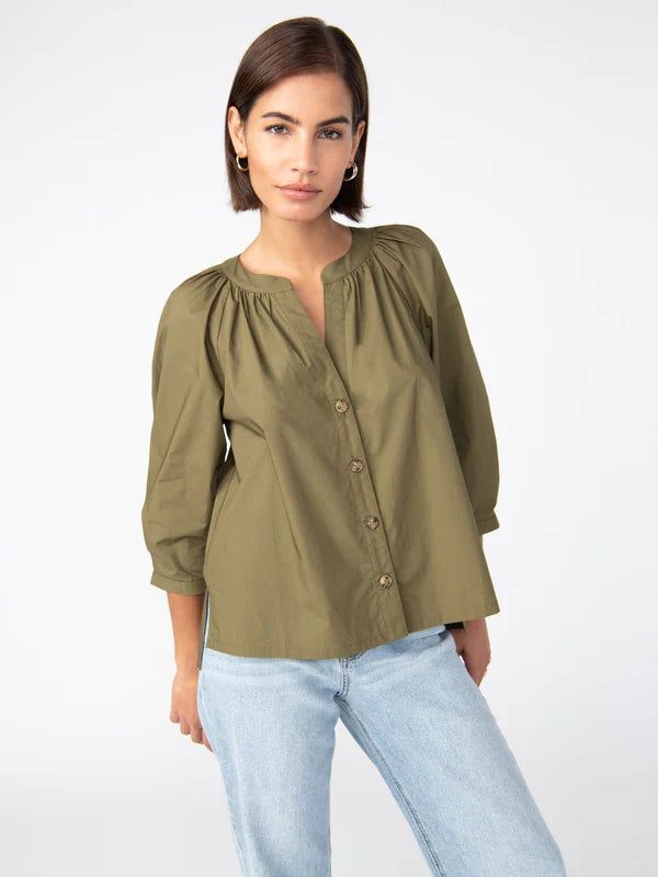 Poplin Button Front Blouse | Olive Oil sold by Belletique
