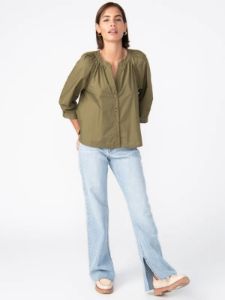 Poplin Button Front Blouse | Olive Oil sold by Belletique