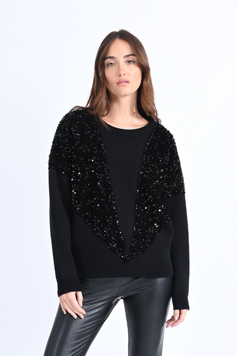 Sequined Black Sweater sold by Belletique