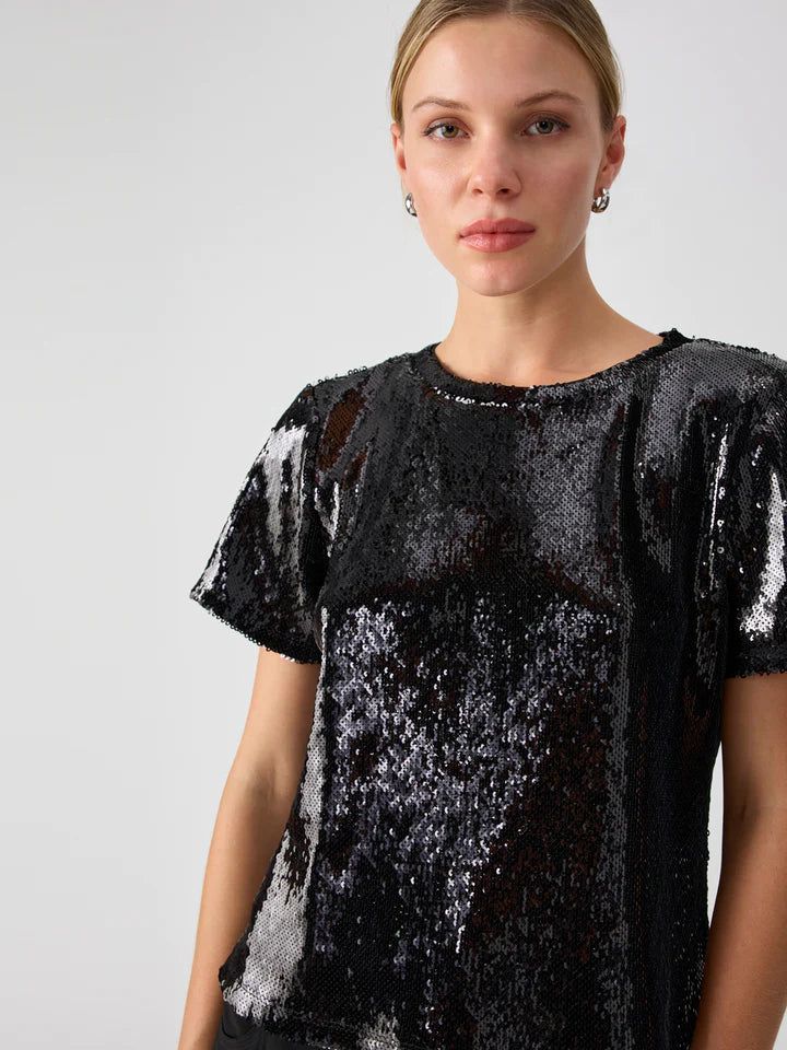 The Perfect Sequin Tee | Black sold by Belletique