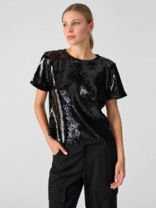 The Perfect Sequin Tee | Black sold by Belletique