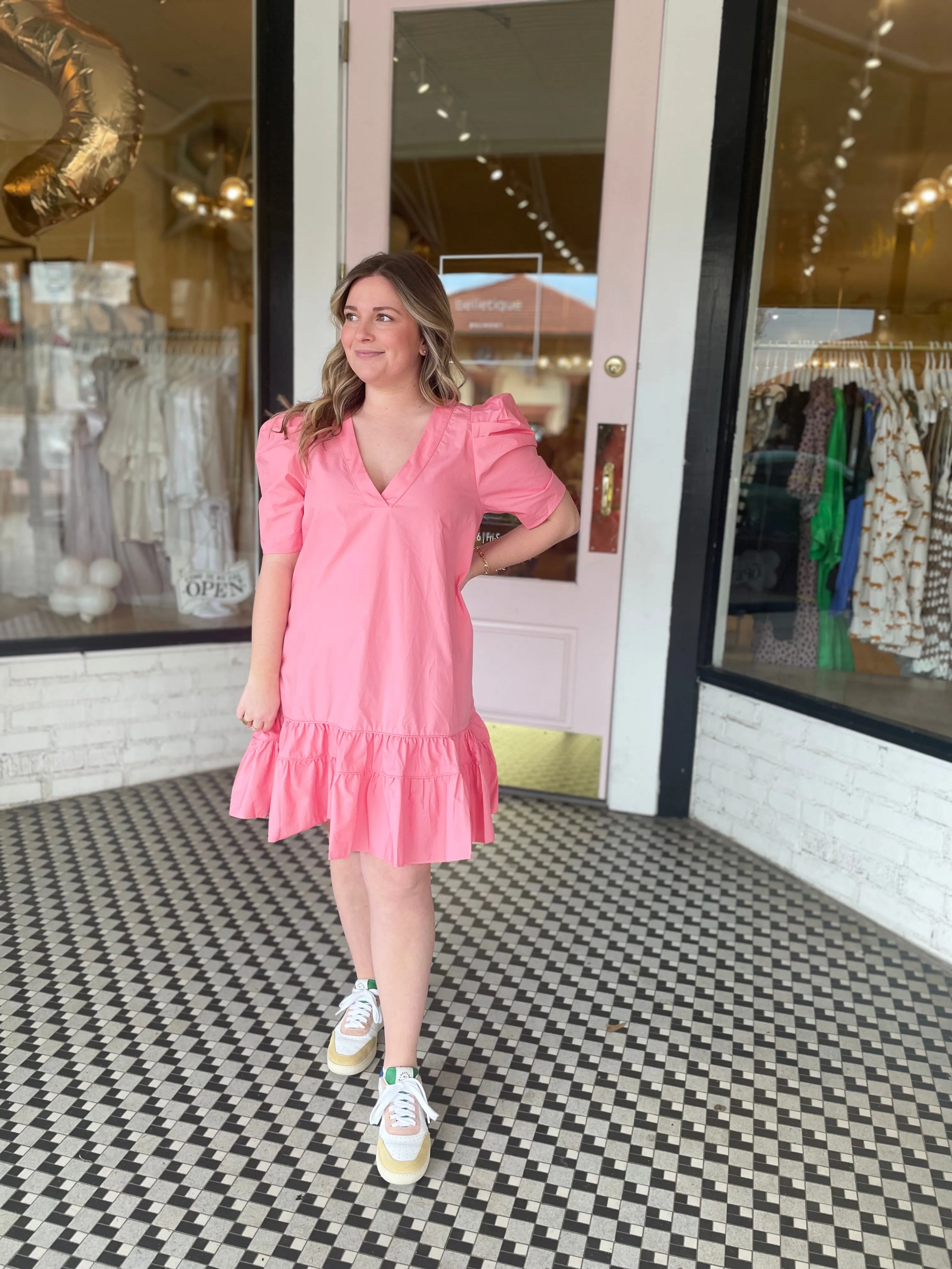 Poplin Puff Sleeve Dress | Blush sold by Belletique