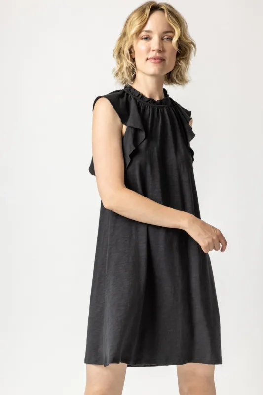 Ruffle Trim Sleeveless Dress | Black sold by Belletique