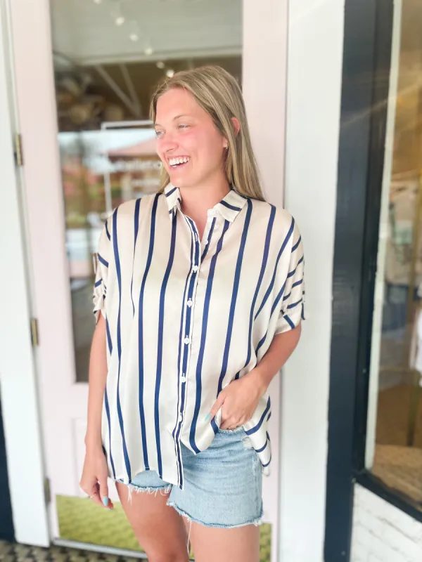 Navy Striped Top sold by Belletique