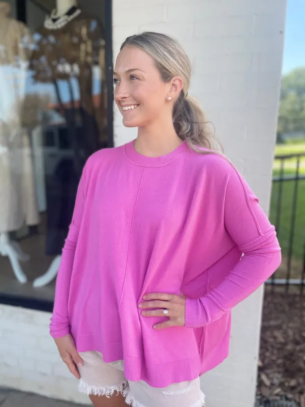 Solid Seam Sweater | Bubblegum Pink sold by Belletique