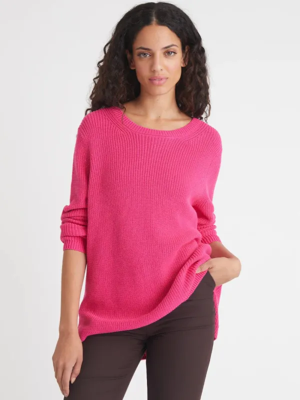 Emma Crewneck Shaker Stitch Sweater | Fuschia sold by Belletique