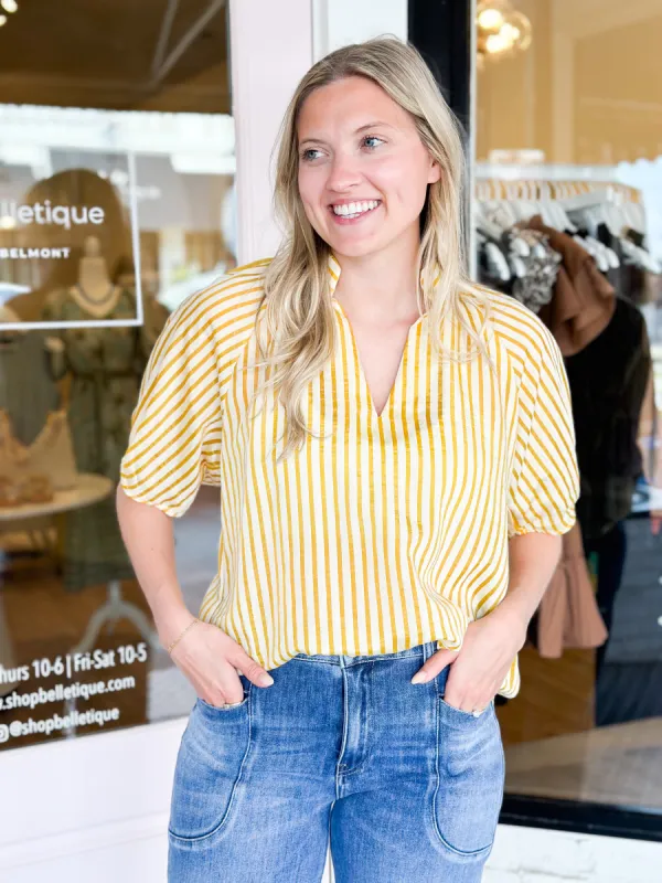 Meghan Striped Top | Mustard sold by Belletique