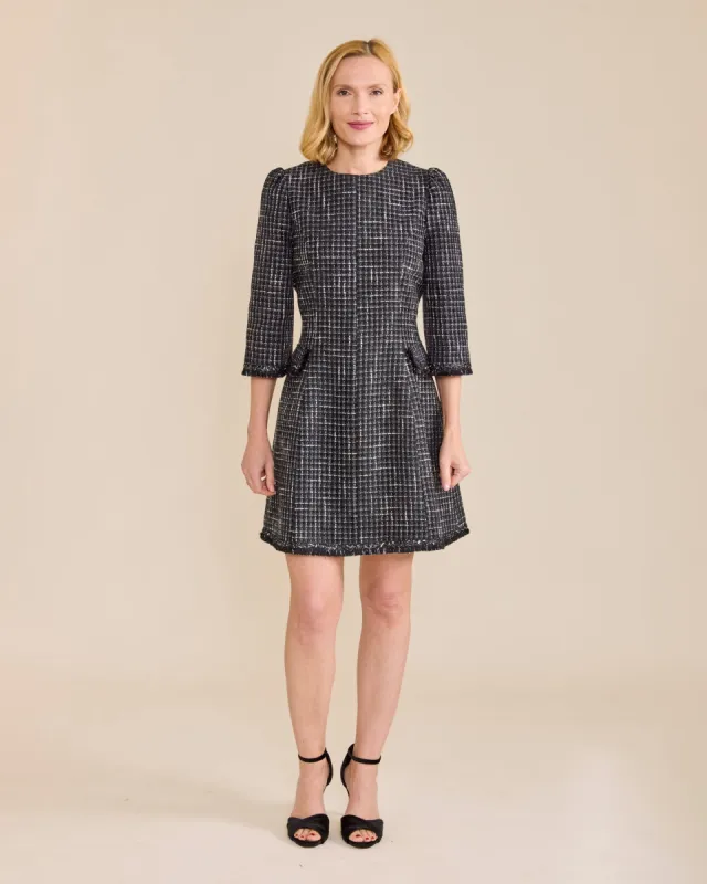 Rose Tweed Dress | Black Sparkle sold by Belletique