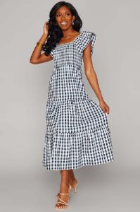 Brynn Dress | Black Checker sold by Belletique
