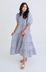 Stripe Seersucker Tier Maxi Dress sold by Belletique