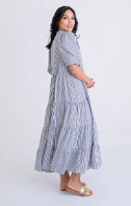 Stripe Seersucker Tier Maxi Dress sold by Belletique