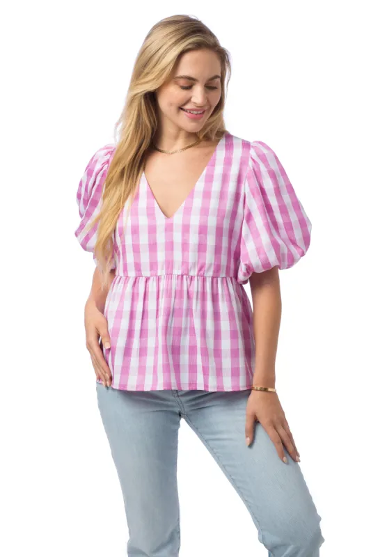 Jackie Top | Pink Gingham sold by Belletique