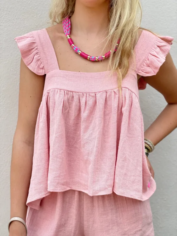 Karlie Gauze Ruffle Tank sold by Belletique