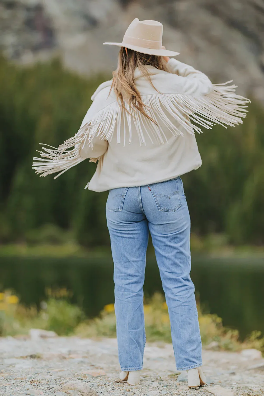 Skylar Fringe Faux Fur Jacket | Cream sold by Belletique product image thumbnail 2