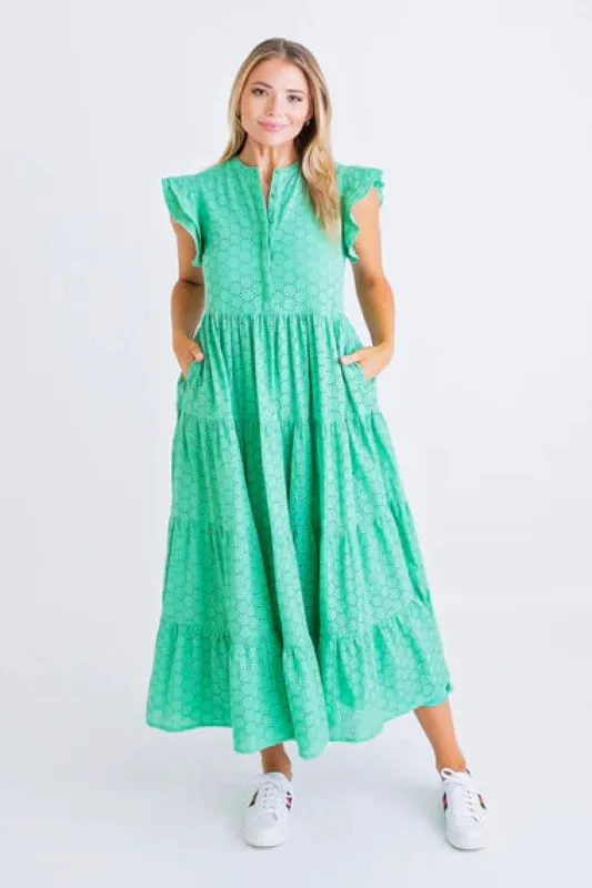 Green Eyelet Tier Maxi Dress sold by Belletique
