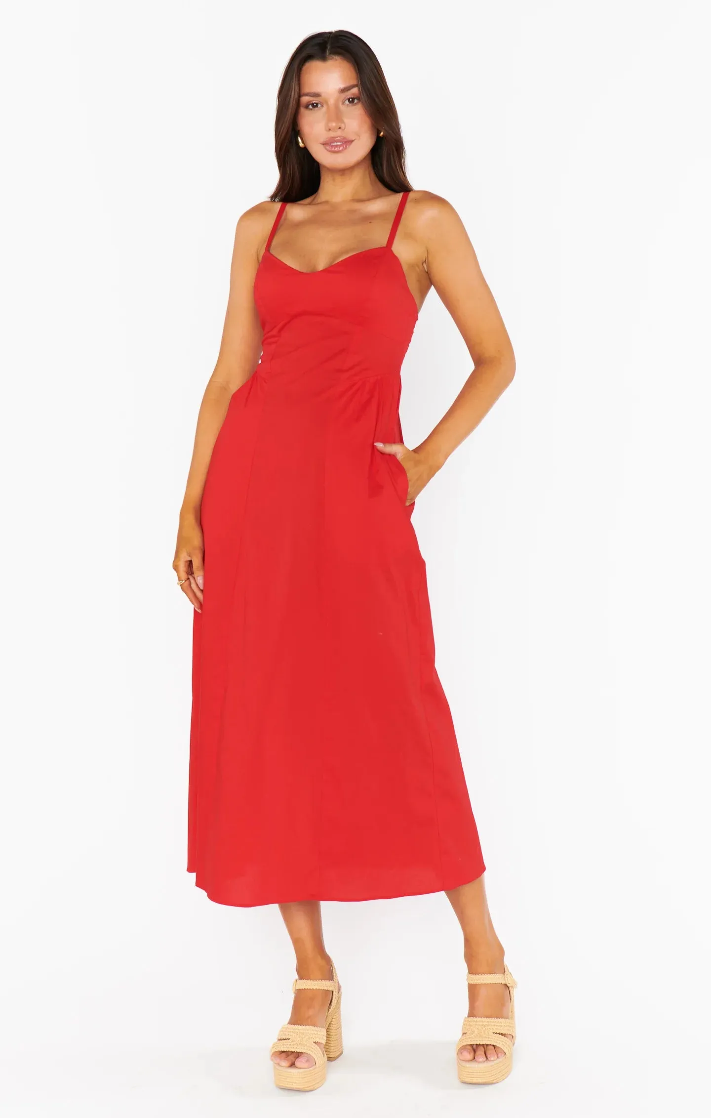 Allegra Midi Dress | Cherry Poplin sold by Belletique